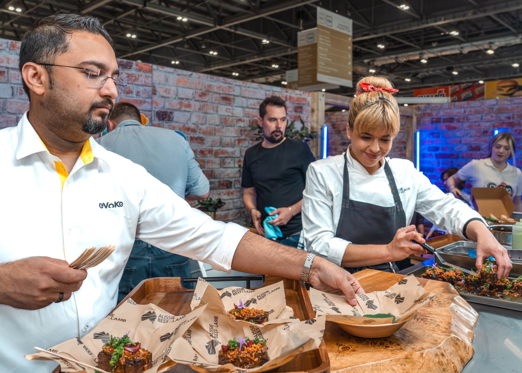 Chefs preparing food at an Aussie Beef and Lamb trade event