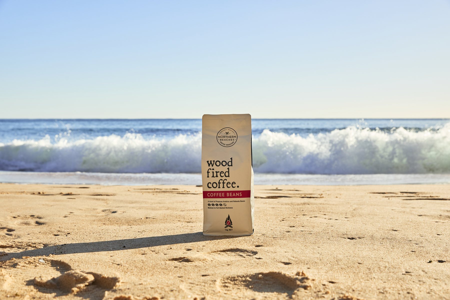 Wood Fired Coffee bag on a sandy beach